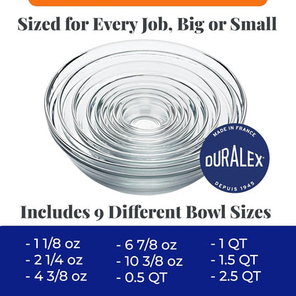 Le Gigogne Glass Mixing Bowl Set – 9-Piece Clear Stackable Prep Bowls Made of Durable Glass7
