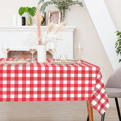 2 Pack Red Gingham Tablecloth Rectangular Red and White Checkered Tablecloths Disposable Plastic Red Plaid Table Cover for Parties, Christmas, Outdoor Picnic, Birthday, Wedding, Camping 54 × 1088