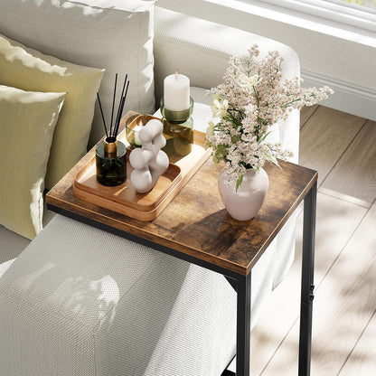 C Shaped End Table, TV Tray for Couch, Small Side Table with Metal Frame, for Living Room Bedroom, Rustic Brown9
