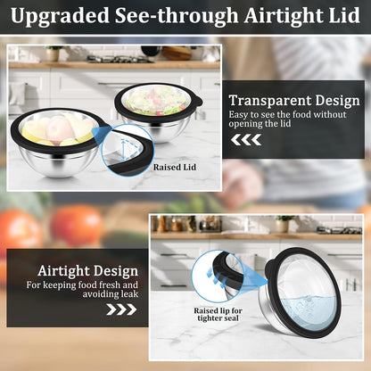 Metal Mixing Bowls with Lids Set, Visible Airtight Lids & Black4