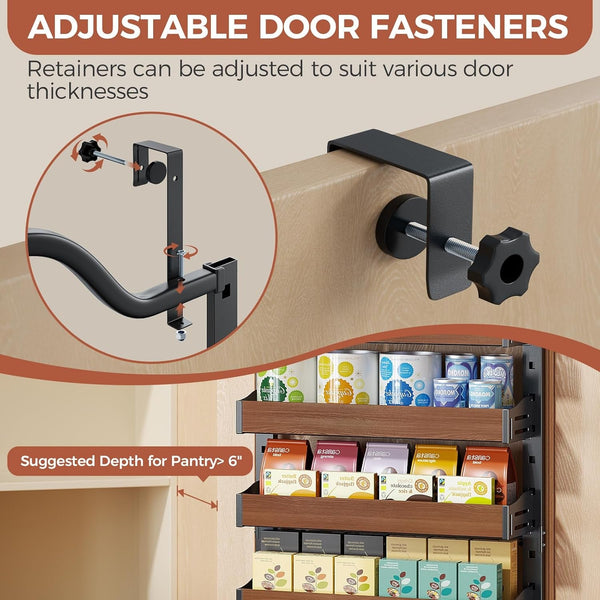 8-Tier Pantry Door Organizer, over the Door Pantry Organizer with Wooden Adjustable Baskets, 2 in 1 Spice Rack Wall Mount or Door Organizer, Door Spice Rack for Pantry（72.6×17.1×5.1In,Black)3