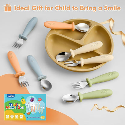 8 Pcs Toddler Utensils Set Kids Silverware with Forks and Spoons | Baby Utensils with Silicone Handle, Anti-Choke Design for Children'S Safe Self-Feeding, Food Grade Dishwasher Safe, Bpa-Free5