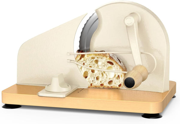 Manual Bread Slicer for Homemade Sourdough, Adjustable Thickness,Hand Crank Bread Cutter with Stainless Steel Blade Slicing Guide, Scale Line Suction Cups & Solid Wood Base1