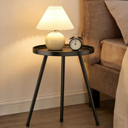 Small round Side Table, Black Metal End Table Night Stand for Bedroom Living Room Office2