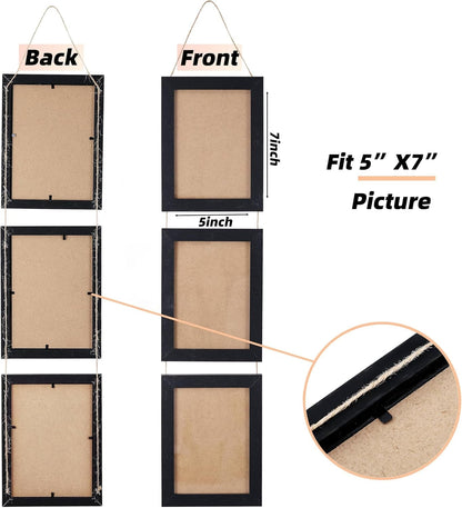 2 Pcs 5X7 Black Picture Frames Collage with 6 Openings Wall Decor Hanging Photo Holder Frame for Wall Rustic Engineered Wood 5 X 7 Collage Picture Frames Wooden Photo Frame Wall Mount Set of 24