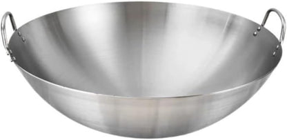 Mexican Style Large Stainless Steel Wok with Metal Handles Cooking Pan round Bottom Stir Frying Pan Dishwasher Safe 22"1