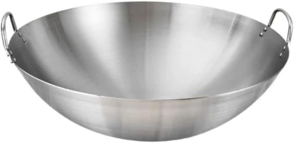 Mexican Style Large Stainless Steel Wok with Metal Handles Cooking Pan round Bottom Stir Frying Pan Dishwasher Safe 22"1