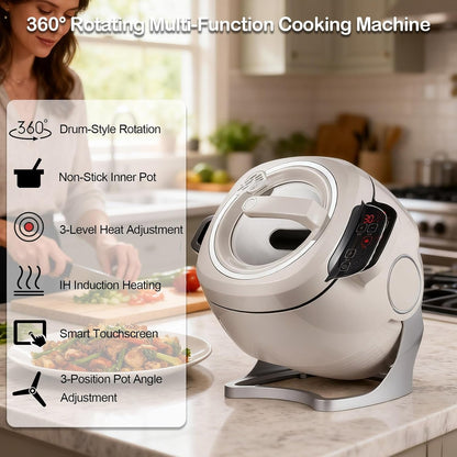 Electric Self Stirring Pot Automatic Cooking Machine, 2000W 6L Automatic Pot Stirrer for Cooking, 360° Rotating Stir Fry Machine, Multi-Function Kitchen Robot for Stewing & Frying (White)2