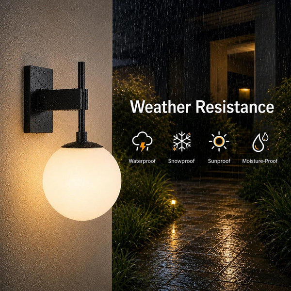 Modern Globe Outdoor Wall Sconce, 18.1" Large Black Porch Lights4