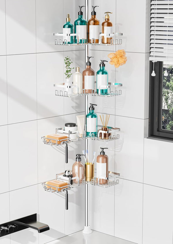 Shower Caddy Tension Pole, Rustproof Corner Organizer, Silver1