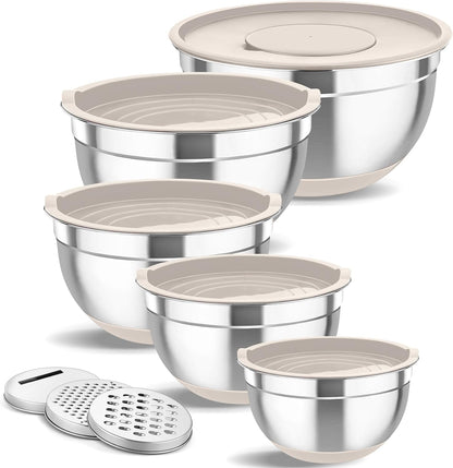 Mixing Bowls Set of 5, Stainless Steel Nesting Salad Bowl with Lids1