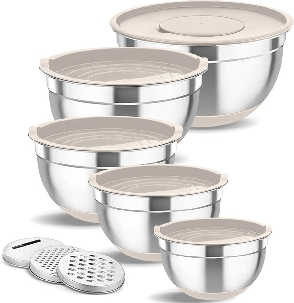 Mixing Bowls Set of 5, Stainless Steel Nesting Salad Bowl with Lids1