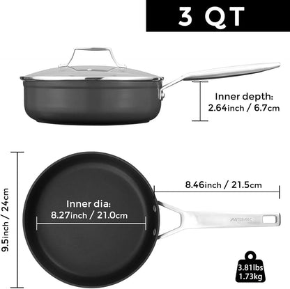 3 QT Nonstick Saute Pan with Lid, 9.5 Inch Induction Deep Frying Pan | Non Toxic, Even Heating, Easy Clean, Suitable for Gas & Electric & Induction Stove, Dishwasher & Oven Safe, Cerammic4