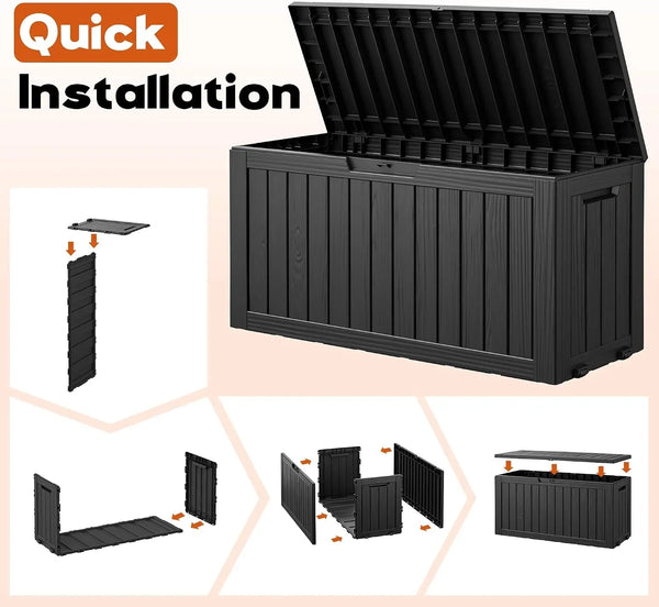 Outdoor Storage Box, Resin Deck Boxes Indoor and Outdoor, Waterproof Storage Box Lockable Lid (Black, 85 Gallon)7