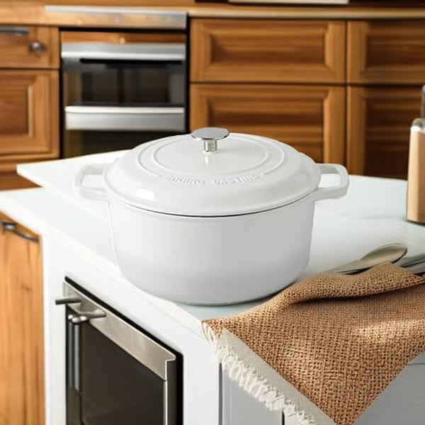 Enameled Cast Iron Dutch Oven Pot with Lid, Dutch Oven for Sourdough Bread Baking round Pot Dule Handle, 6 Quart, White5