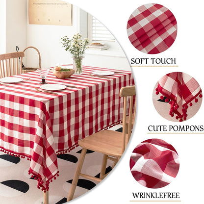 Square Buffalo Plaid Tablecloth Red White 60" Wx84 L with Tassel3