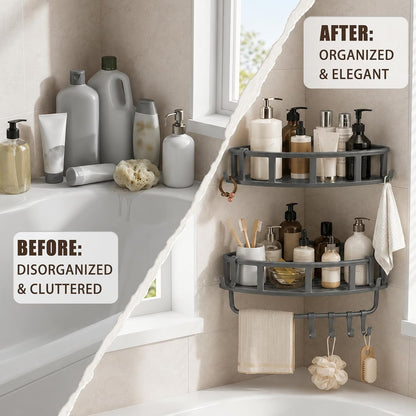 Shower Caddy Hanging 2 Pack, Rustproof Adhesive Corner Shower Shelves6