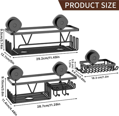 Shower Caddy Suction Cup, 3 Pack Removable Shower Shelves with Hooks & Soap Holder, No Drilling Bathroom Organizer, Waterproof Suction Storage for inside Shower, Black8