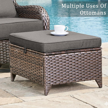 Luxury High Back Outdoor Furniture with 6-Inch Thick Cushions, Patio Furniture Set with Swivel Chairs, 6 PCS Wicker Conversation Set for Porch, Balcony, Deck and Yard9
