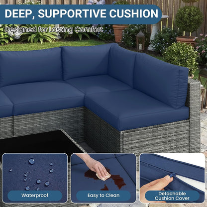 7 Piece Wicker Outdoor Patio Furniture Set, All-Weather Patio Sectional Set5