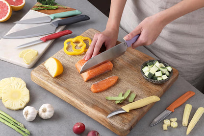 Classic 6 Piece Knife Set, Chef Santoku Utility Paring Serrated & Peeling Knives, Stainless Steel 15° Hollow-Ground Blades, Ergonomic Wheat Straw Handles4
