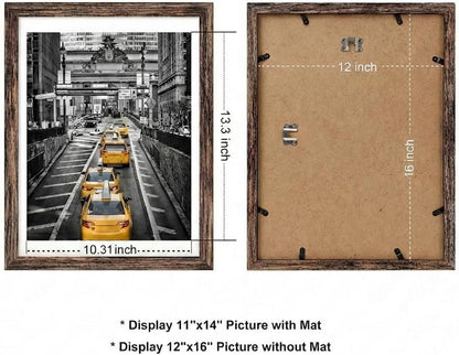12X16 Wood Frame(Rustic Brown, 1 Pack) 11X14 Picture with Mat or 12 X 16 Photo without Mats with Mat for Gallery Wall, Family, Baby, Dog, Dorm, Christmas2