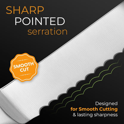 Serrated Bread Knife with Upgraded Stainless Steel Razor Sharp Wavy Edge - Bread Cutter Ideal for Slicing Homemade Bagels, Cake (8-Inch Blade with 5-Inch Handle)6