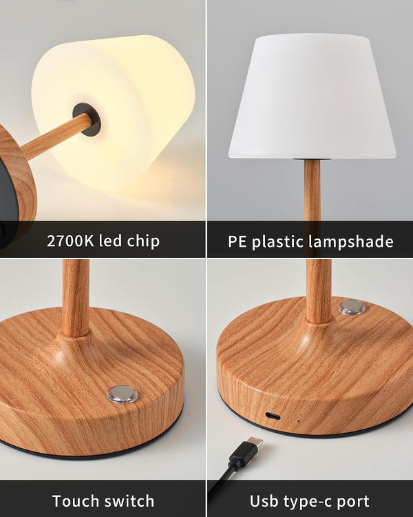 Cordless LED Wood-Grain Small Table Lamp, Waterproof Shower Desk Lamp8