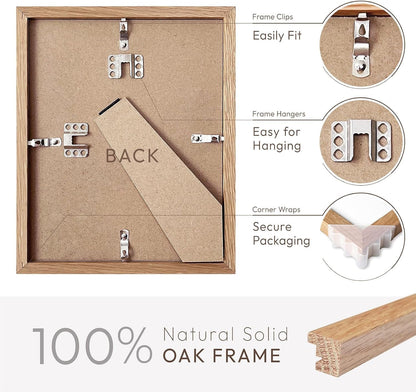 8.5X11 Picture Frame, Solid Oak Wood 8.5 by 11 Frame with Mat 6X84