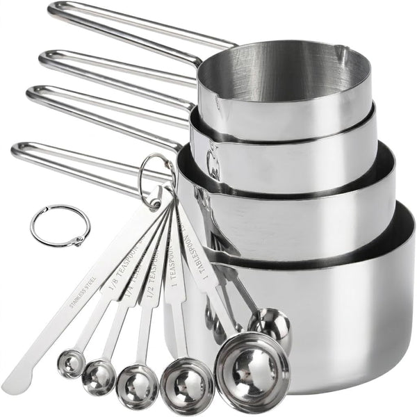 10-Piece Stainless Steel Measuring Cups and Spoons Set for Home Baking Essentials, Dishwasher Safe Kitchen Tools1
