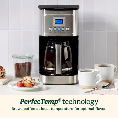 Coffee Maker, Programmable, Stainless Steel, 14-Cup Glass Carafe | Perfectemp Coffee Machine with 1-4 Cup Settings, Strength Control, Auto-Off & a Reusable Gold Tone Filter, DCC-32002