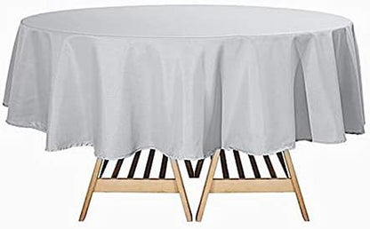 90 Inch Silver round Polyester Tablecloth Fabric Table Cover Linens for Wedding Party Banquet Reception Events Kitchen Dining1