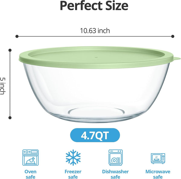 Extra Large Glass Mixing Bowls Clear Glass Salad Cooking Bowls for Kitchen Salad Bread Storage (4.7Qt)2