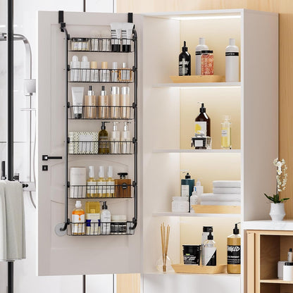 over the Door Pantry Organizer, 6-Tier Metal Pantry Door Organization and Storage, Hanging Kitchen Basket Spice Rack Seasoning Shelves, Cabinet Door Organizer for Easy Install,D5Xw18Xh50Inch6
