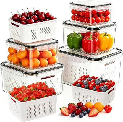 5 Pack Large Fruit Storage Containers for Fridge, Leakproof Produce Containers with Removable Colanders, Dishwasher Safe Fridge Organizers and Storage, Keep Berry, Vegetables Fresh Longer1