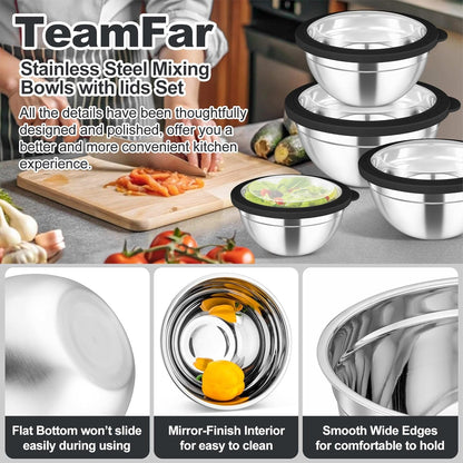 Mixing Bowls Set, Stainless Steel Salad Bowl with Lids, Black5