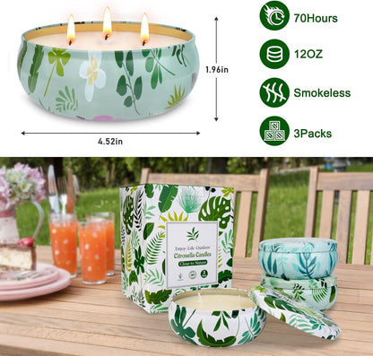 Citronella Candles Outdoor, 3-Wick Large Citronella Candles for Patio, 3 Packs Natural Soy Wax Summer Candle Set, 200 Hours Long Lasting Burning Lemongrass Scented Candle for Garden Balcony Camping5