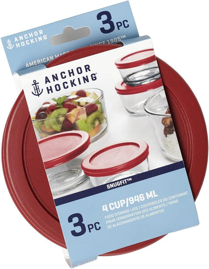 Replacement Lids for Glass Food Storage, 4 Cup Round, Set of 3 (Also Compatible with Pyrex Glass Food Storage)1
