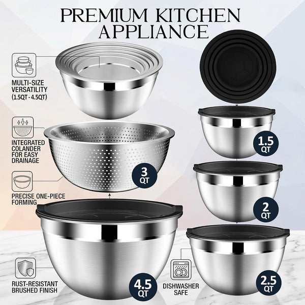 Mixing Bowls with Lids Set, Stainless Steel Mixing Bowl with Colander2