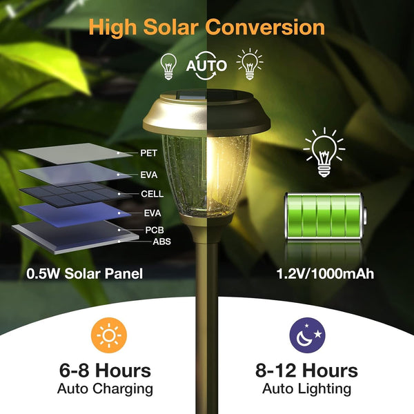 Solar Lights Outdoor 6 PCS, 10/25 LM 2 Lighting Modes Garden Lights2
