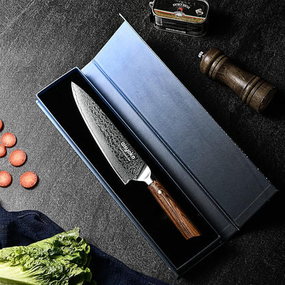 Damascus Chef Knife 8-Inch Sharp Kitchen Knife Japan VG-10 Stainless Steel Ergonomic Color Wooden Handle Luxury Gift Box - with Scabbard8