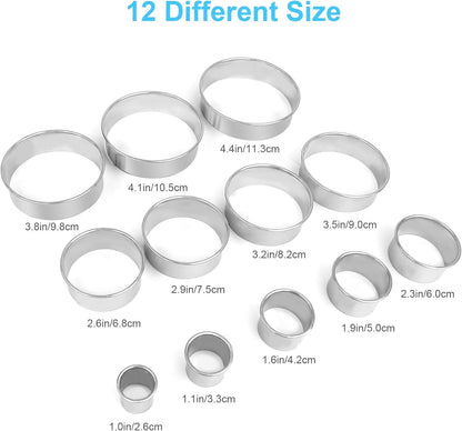 12 Pcs Donut Hole Cookie Biscuit Cutter Set for Baking, Graduated Doughnut round Cookie Cutters, Metal Scone Circle Cookie Cutters for Frying, Biscuits Ring Molds for Cooking Cake(1-4.4 Inch)2