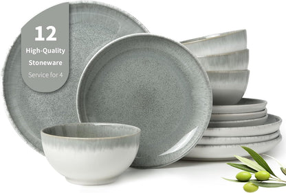 Stoneware Dinnerware Sets for 4, 12Pcs Plates and Bowls Sets Dishes1