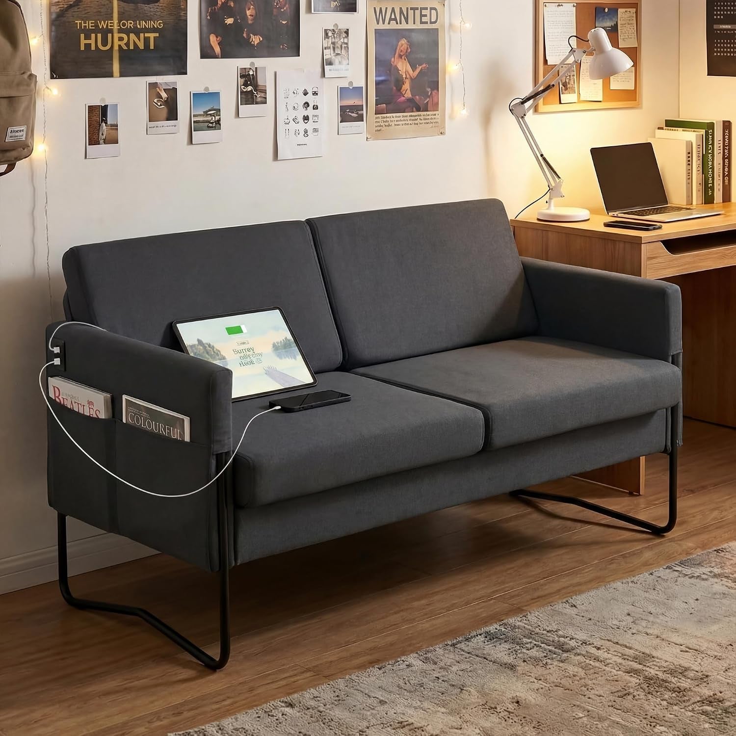 51-small-black-loveseat-sofa-with-usb-ports-mini-couch-for-living-room