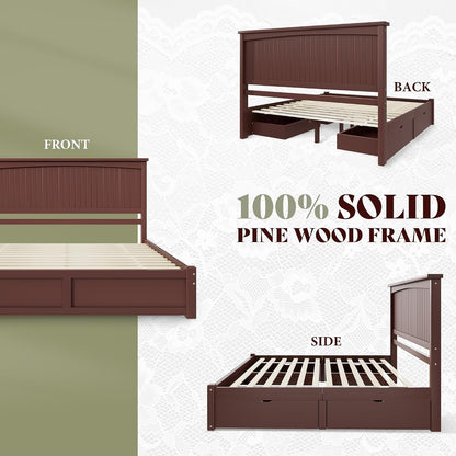 Solid Wood Queen Storage Bed Frame with 50" Headboard, Espresso9