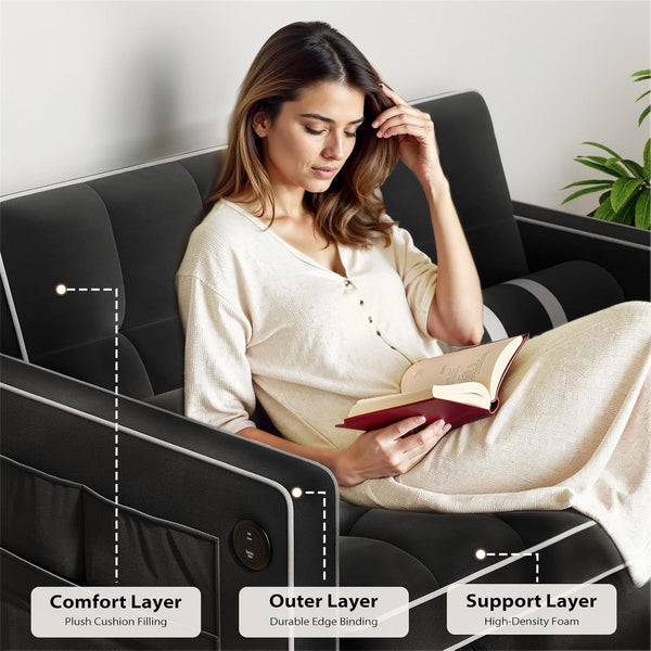Sleeper Sofa Bed, 3 in 1 Pull Out Couch Futon, Loveseat, Black7