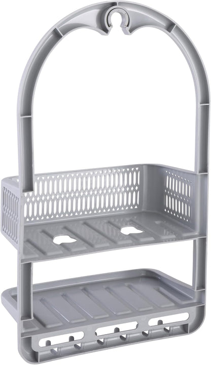 Molded Shower Caddy | Bathroom Storage | Hangs over Shower Head | 6 Accessory Hooks | Holds Razors | Washcloths | Accessories | Suction Cup Stability | Grey8