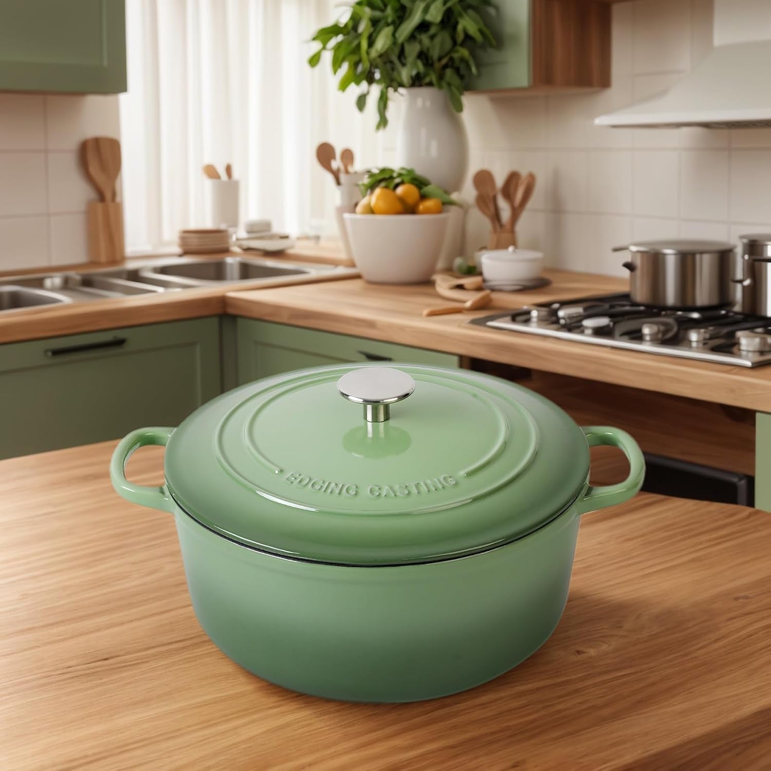 enameled-cast-iron-dutch-oven-pot-with-lid-5-5-quart-for-bread-baking-cooking-pistachio-green