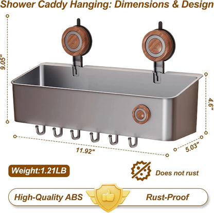 Shower Caddy Suction Cup, Removable Waterproof Bathroom Organizer Shower Shelf with Drainage, Suction Plastic Storage for inside Shower, Shampoo, Bathroom Accessories Holder, Gray (Mahogany-L)3