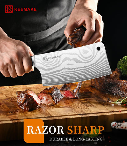 7 Inch Meat Cleaver Knife, Ultra Sharp 58+ HRC Butcher Knife4